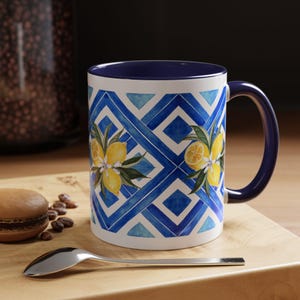 Majolika-Tasse, Zitronen-Sizilianische Tasse - Vollwickeldruck im italienischen Fliesenstil, Keramiktasse, Mediterrane Geschenkidee, Sizilianische Tasse, Sorrent