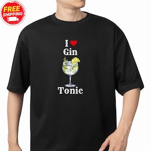 T-shirt Gin Tonic, chemise cocktail, | T-shirt drôle de boisson d&#39;été | Cadeau pour les amateurs de gin | Cadeau idéal pour barista, t-shirt imprimé citron, cadeau pour barman