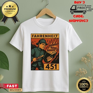Fahrenheit 451 Shirt, Book Nerd, Teacher Librarian Gift T-Shirt, Dystopian Literature Graphic Tee Literary Gift,Book Lover Gift for Him Her