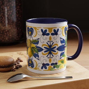 Sizilianische Zitronen-Majolika-Tasse - Vollflächiger Druck im italienischen Fliesenstil, Keramiktasse mit Orca-Beschichtung, mediterrane Geschenkidee, Sorrent, sizilianische Tasse