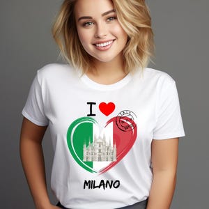 T-shirt « J'aime Milan » - T-shirt monuments italiens - Colisée Vespa Duomo - Cadeau pour les amoureux de l'Italie - T-shirt souvenir de voyage, T-shirt graphique carte postale