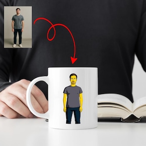 Custom Simpsons Style Mug - Personalized Cartoon Portrait Cup, Gift with Your Photo, Funny Yellow Character Mug