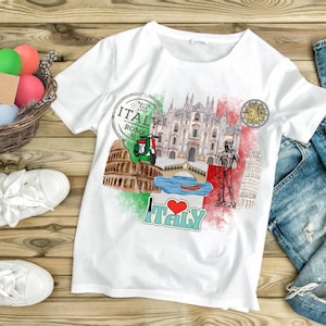 Ich liebe Italien T-Shirt - Italienische Wahrzeichen Shirt - Kolosseum Vespa Duomo - Geschenk für Italien Liebhaber - Reise Souvenir T-Shirt, Postkarte Grafik T-Shirt