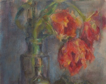 For mom, gift idea, Tulips in a still life, red tulips, Spring Decor