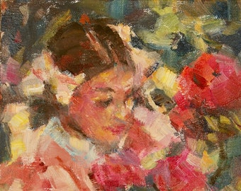 Girl with Roses, Master copy, 5x7copy after Sorolla, Elena among Roses