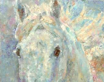 11x14 paper print, White Horse wall Art, Equine,