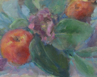 Still life with peaches and flowers, Purple Poppies, Still life with leaves and fruit