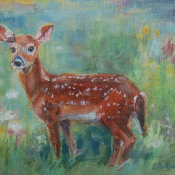 Sale, Wildlife, Baby Deer, Fawn painting, baby animal, nursery deer, baby, woodland art, nature, child's room, Outdoor, cabin art, for her