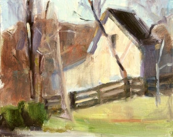 Fall scene, Fall Landscape, Plein Air Study, House in Country, White House with Picket fence, Franklin Tennessee