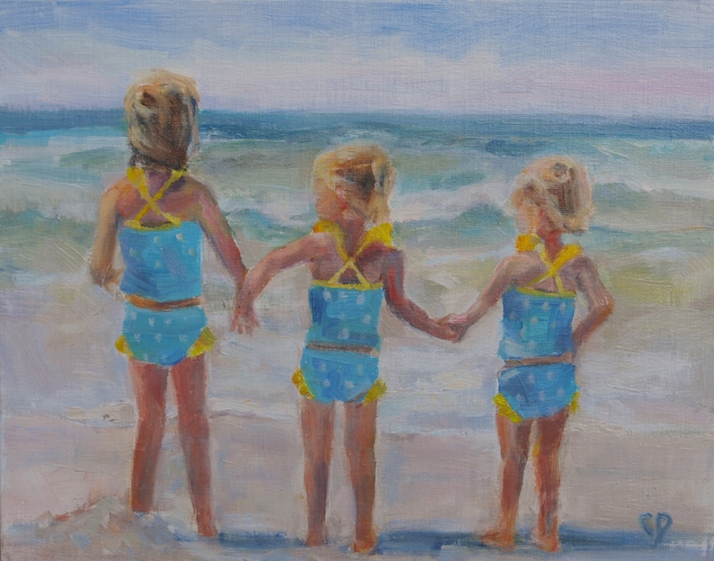 Child Portrait, Custom Portrait Kid, Child at the beach, Painting Back View, Flower girl gift, Birthday Gift, Paint my photo, Girls room art image 9