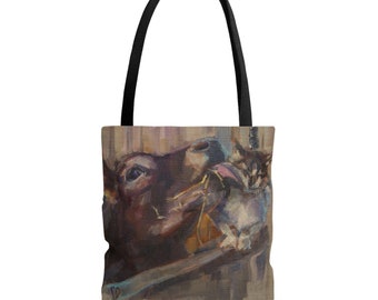 Tote Bag (AOP), Cow and cat, book bag, farm tote