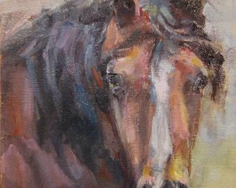 Horse face, equine art, gift idea, 6x6 inch
