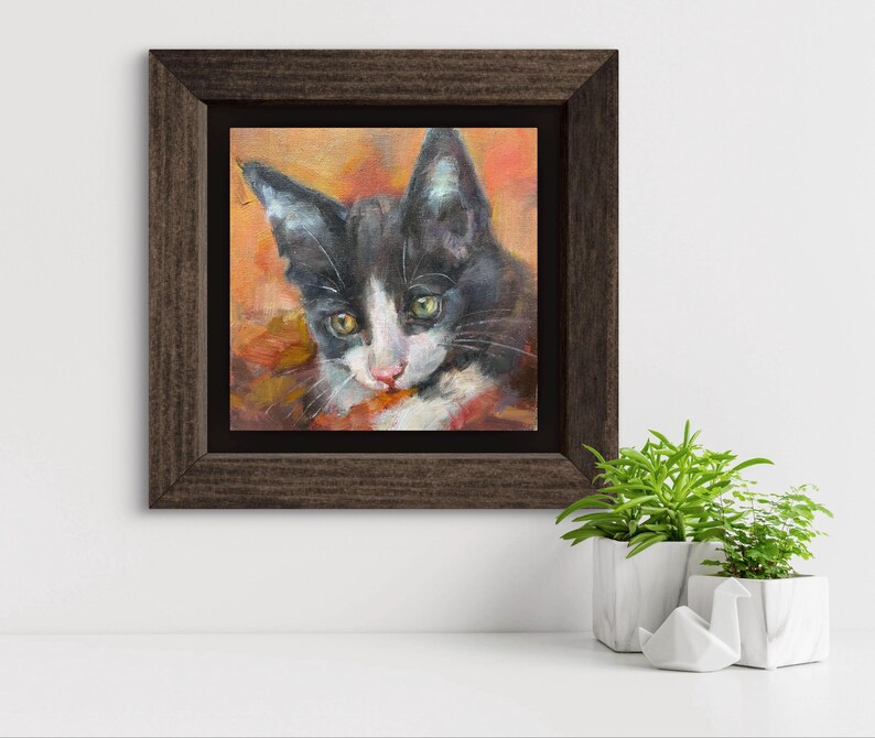 Cat Original Art, Tuxedo Cat, Black and White Kitten, Feline, Cat ...