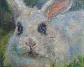 Small rabbit painting, spring decor, Bunny face, Summer decor, Woodland Critter