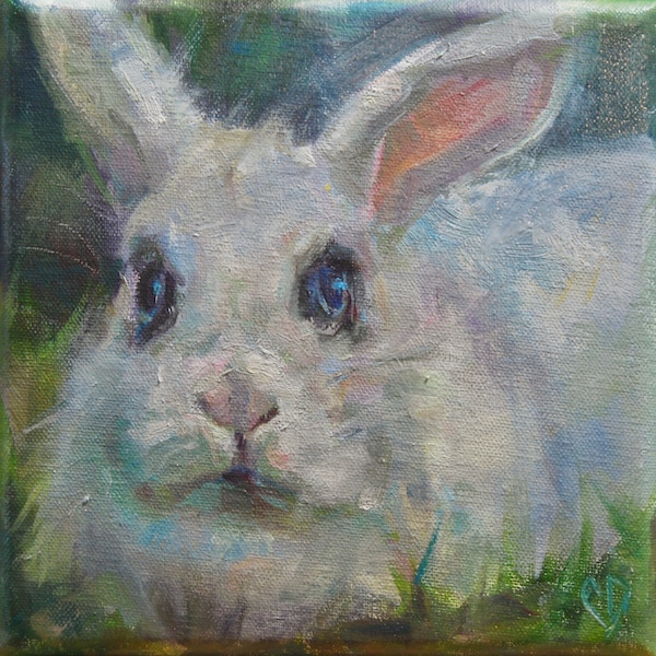 Small rabbit painting, spring decor, Bunny face, Summer decor, Woodland Critter