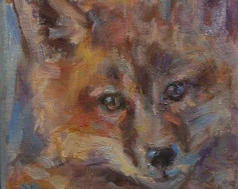 Fox, Grey fox, Red fox, Small 6x6 wildlife painting
