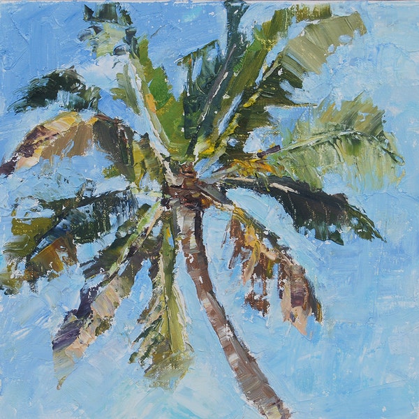 Plein Air, Palm Tree Painting, Beach Painting, Oceanscape, Tropical Painting, Beach House Decor, Nautical, Original Oil by Carol DeMumbrum