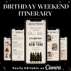 itinéraire de voyage d'anniversaire, invitation personnalisé , tarot card 30e de voyage de week-end New-York mignon de fille pour canva