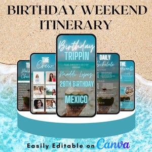 Itinerary Birthday Template, Digital Weekend Invitation, Editable Itinerary for Fun Birthday Celebrations