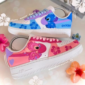 Custom  Air Force 1 Sneakers  Hand Painted Stitch and Angel Themed Ohana Family Shoes