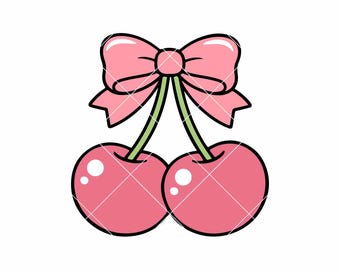 Pink Cherry SVG | Glossy Coquette Fruit Cut File for Cricut