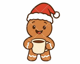 Gingerbread Man Cookie with Mug of Hot Chocolate SVG PNG | Christmas Clipart for Cricut & Silhouette