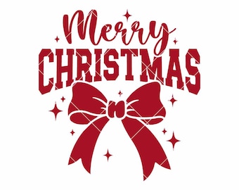 Merry Christmas SVG PNG | Coquette Bow Christmas Design for Cricut T-shirt Design
