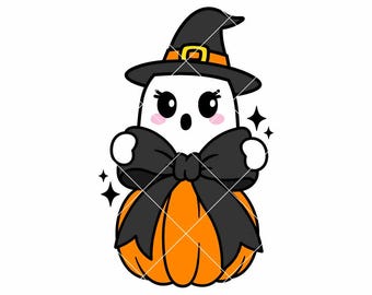 Cute Ghost Coquette Pumpkin SVG, Halloween SVG