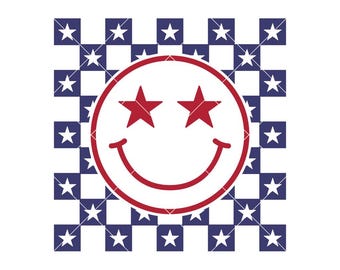 4 juli smiley SVG, retro geruite SVG