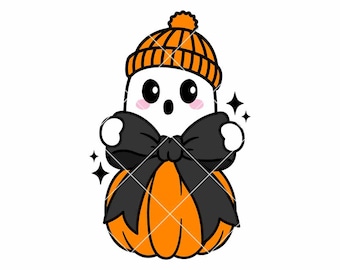 Cute Ghost Coquette Pumpkin SVG, Halloween SVG