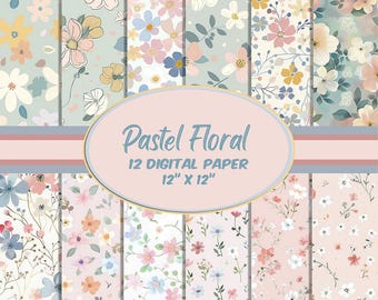 Pastel Floral Digital Paper - Seamless Digital Paper Bundle, Textured Spring, Journaling and Scrapbook Papers, Pastel Textures
