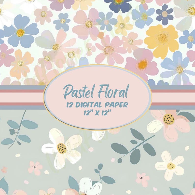 Pastel Floral Digital Paper - Seamless Digital Paper Bundle, Textured ...