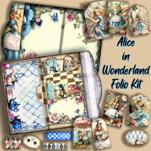 Alice im Wunderland Folio Kit, Shabby Chic Journal, Tags & Ephemera, Basteln, Digitales Journal Kit, Druckbares Folio, Paper Craft Digi Journal