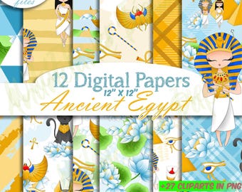 Ancient Egypt - Perfect Egyptian Digital Paper, Hieroglyphics Scrapbook Paper. Comes with lots of clipart to boost your creativity