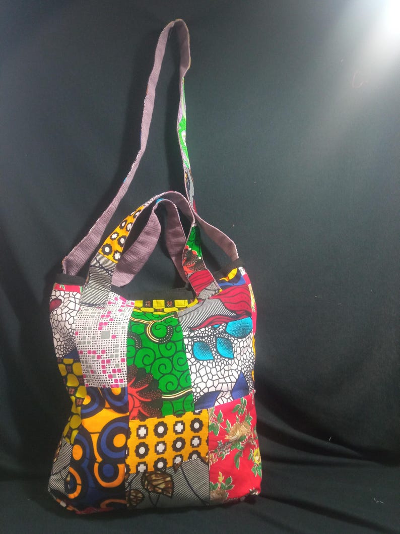 Multi-coloured patchwork bag.