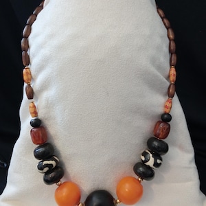 Ebony, bone and small wooden bead necklace