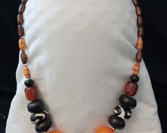 Ebony, bone and small wooden bead necklace