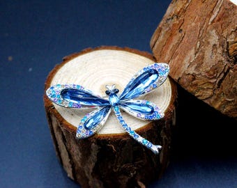 Blaue Kristall Libellen Brosche: Strass Insekt Pin, Natur Schmuck