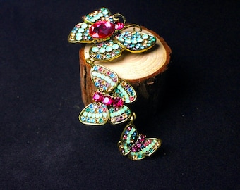 Colorful Rhinestone Gradient Butterfly Brooch-Y2 Vintage Retro and Agile Outfit Accent Accessory