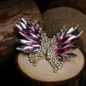 Crystal Butterfly Brooch – Pink Purple Wing Rhinestone Pin, Glam Statement Jewelry, Elegant Gift , Nature Insect Brooch Druidic and organic