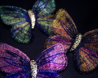 Iridescent Organza Butterfly Brooch Trio: Whimsical Fairy Wing Pins