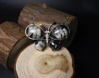 Gothic Schwarz Schmetterling Brosche-Dark Kristall Flügel Insekt Pin Y2 Vintage Distressed Schmetterling Brosche