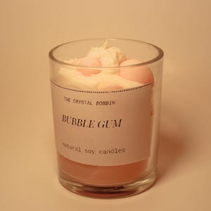 Bubble Gum Scented Whipped Soy Candle, Sweet Pink Candy Candle, Girly Gift for Her, Handmade Whimsical Candle, Cute Desk Decor