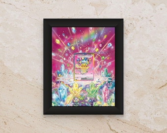 Exhibición de arte extendida de Pikachu Tera Ascended Heroes [Alta definición] – Marco de sombra premium para cartas sin procesar o graduadas / Decoración con joyas eléctricas