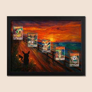 Moldura de exposição promocional do Scream – Pikachu, Rowlet, Mimikyu, Psyduck e Eevee | Moldura 16x20 para cartas Raw ou Graded