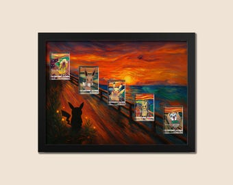 Scream Promo Set Display Frame – Pikachu, Rowlet, Mimikyu, Psyduck & Eevee | 16x20 Frame for Raw or Graded Cards