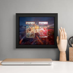 Marco de exhibición Latios y Latias – Dúo Pokémon Surging Spark / Marco de 8x10 para cartas sin procesar o clasificadas GRADED COMPATIBLE