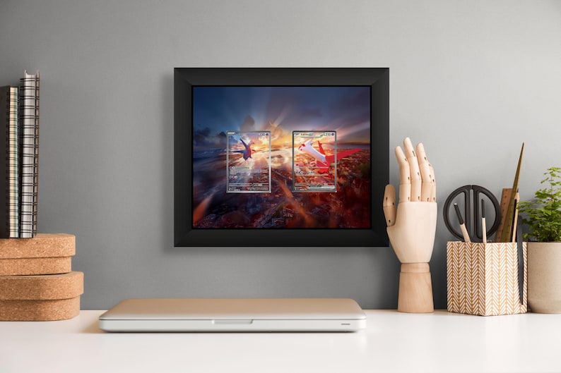 Marco de exhibición Latios y Latias – Dúo Pokémon Surging Spark / Marco de 8x10 para cartas sin procesar o clasificadas imagen 1