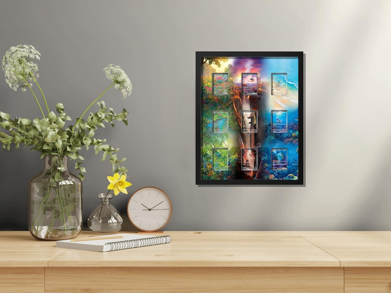 Charizard Blastoise Venusaur 151 Complete 9-Card Evolution Frame Display | Fits Raw & Graded Cards (16x20")