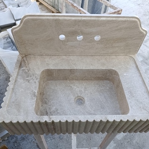Natural Marble Sink Vanity, Bathroom and Powder Room Sink, Stone Vessel Sink, Hand Carved Stone Washbasin, Wall Mounted Custom Order Sink